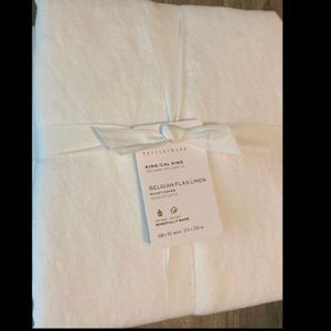 Pottery Barn NWT Belgian Flax Linen White Duvet KING/ CAL KING